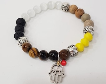 hamsa jewelry, gift for her, stone bracelet, bead bracelet woman, elastic bracelet, stretch bracelet, wrist, girlfriend gift, gemstone boho
