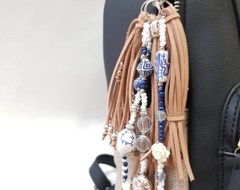 leather tassels for handbags, keychain charm leather, keychain charm, leather fringe, keychain tassel, purse charm, handbag, buddha keychain