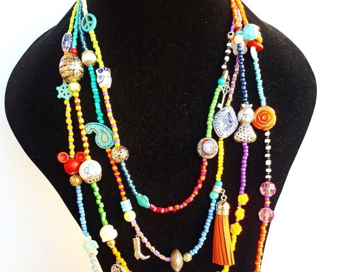Chunky Necklace Layered Necklace Colorful Neckart Multi - Etsy
