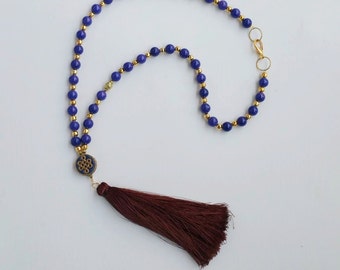 tassel jewelry - long blue necklace - tassel necklaces - long boho necklace - big tassel - gemstone necklace - huge tassel - protection