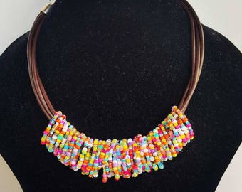 Summer necklace - seedbead necklace - statement necklace - rainbow necklace - multistrand jewelry - bohemian necklace - unique jewelry