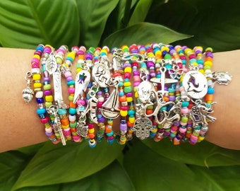 layered bracelet set, rainbow jewelry, festival bracelet, charm bracelets, silver charms, friendship bracelet, stacking set, bohemian boho