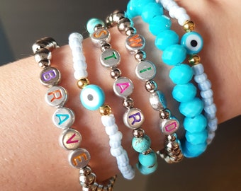 custom word, Name bracelets, word bracelet, initial bracelets, Personalized Bracelet, Custom Word Bracelet, beaded, stretch, stackable, name
