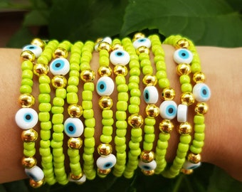 stretch bracelet, bead bracelet, evil eye bracelet, Eye Bracelet, beaded bracelet, blue evil eye, protection bracelet, green bracelets