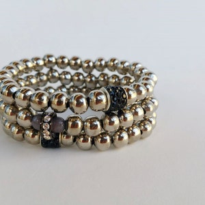 Stacking bracelets - silver jewelry - silver bracelets - stretch bracelets - fancy jewelry - for her or him - beaded bracelets - sparkling