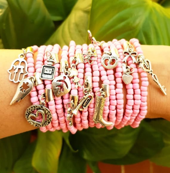 Bracciale In Pietra Naturale Rosa Con Ciondolo Cuore - Regalo Di Compleanno Per Ragazze E Figlie - Biglietto Incluso