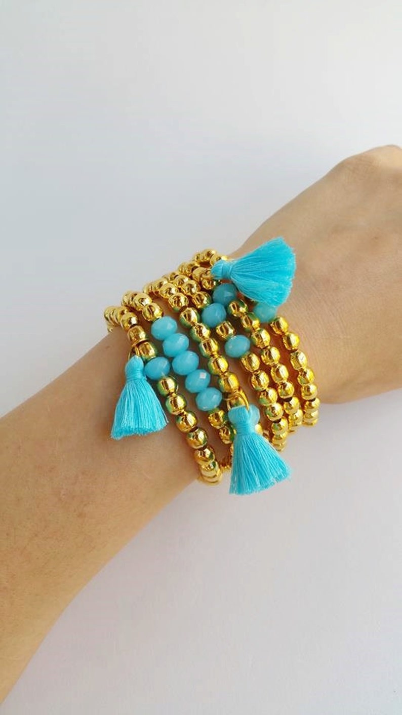 Golden metal beads tassel jewelry multiple tassels Etsy