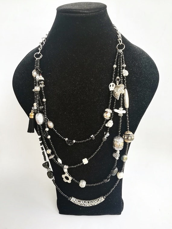 Buy Statement Necklace Black Mixedmedia Neckart Multilayer