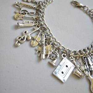 music charm bracelet, musical charm bracelet , charm bangle, silver charms, chain bracelet, silver charm, vintage jewelry, charm braclets image 3