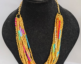 choker necklace - multilayer necklace - statement necklace - bohemian necklaces - multi row necklaces - handmade necklaces -golden necklaces