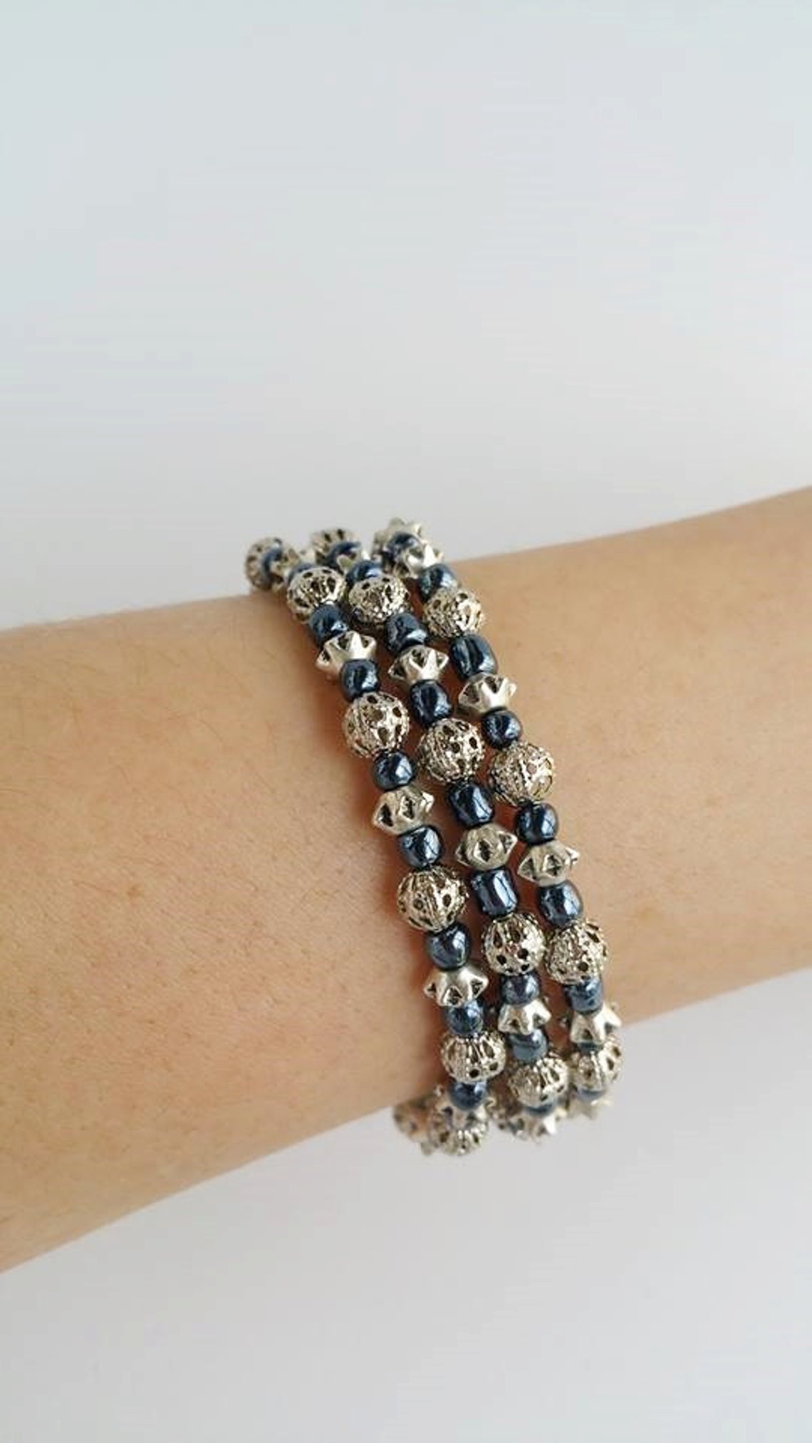 Portugais en filigrane stretch en pile Bracelet Perles Bracelets