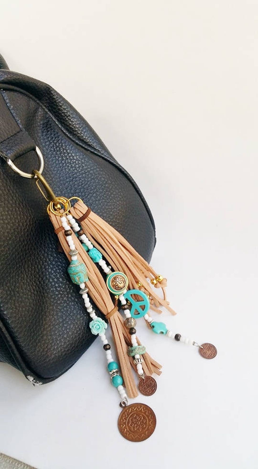 Suede Keychain, Tribal Key Chain, Boho Fringes, Keychain Charm, Leather