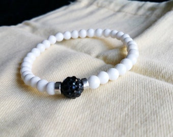 Mens bracelet - bohemian jewelry - beaded bracelets - yoga bracelet - white bracelet - stretch bracelet - gemstone bracelet mens mala