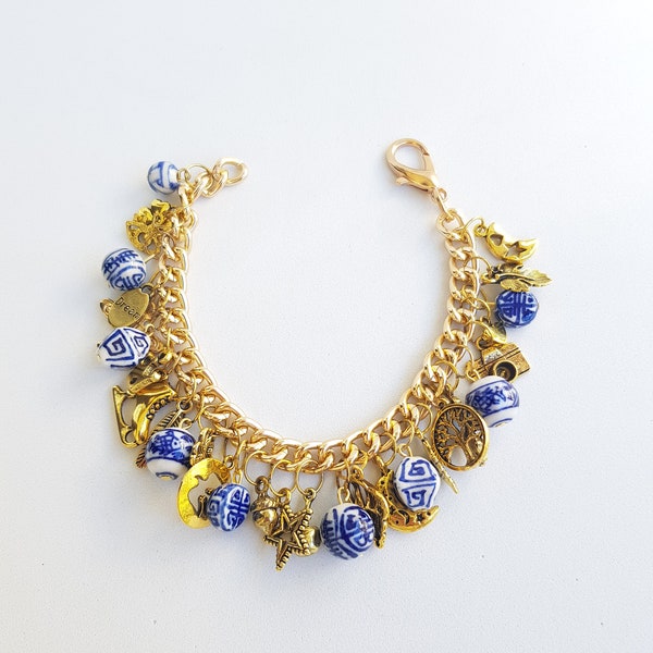 charm bracelet, chinese beads golden charm bracelet charms for woman, vintage charm bracelet, gold charm bracelet, charm bracelet vintage
