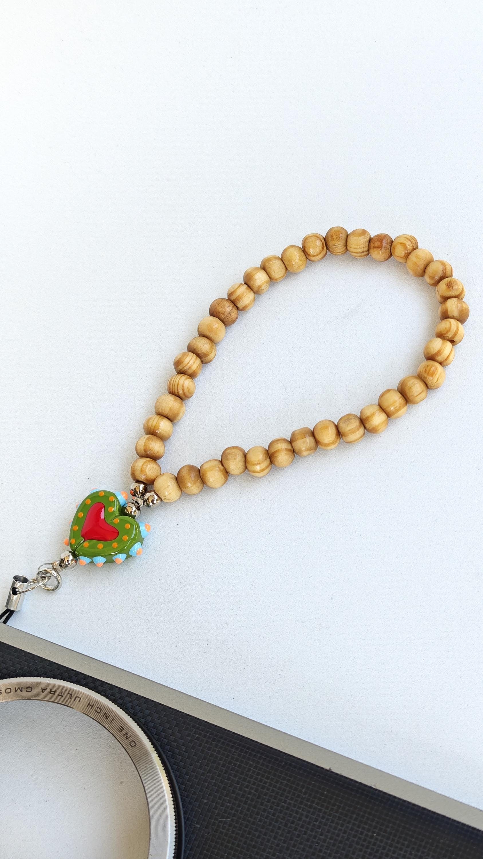 Green Heart Beaded Phone Charm, Phone Strap, Phone Accessory