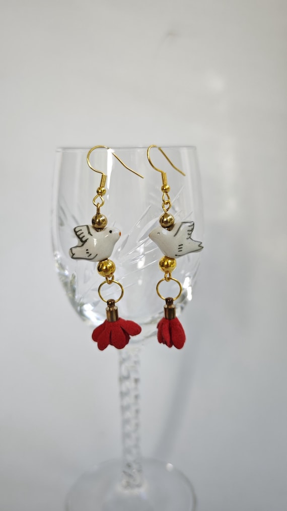 Dangle Earrings With Tassel, Bird Bead Earrings for Woman