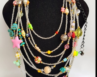 extravagant Necklace, unique necklace, funky necklace, layered necklace, colorful neckart, multilayer necklace, long necklace, big necklaces