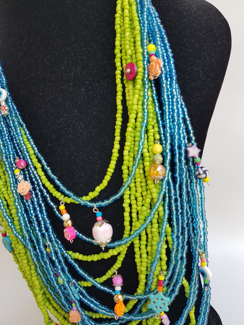 Chunky Necklace multilayer necklace colorful neckart multi layer necklace long necklace big necklaces bohemian 2 in one boho image 8