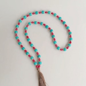 Mala necklace, stone jewelry, protection jewelry, tassel necklace, boho chic, beaded necklace, bohemian necklace, pink neckart, turquoise
