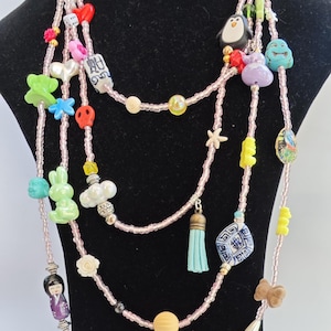 Statement Necklace - layering necklace - light Pink neckart - multilayer necklace - chunky necklace - tassel jewelry - tassel necklace