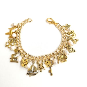 freshwater pearls charm bracelet gold for woman chain charms bracelets, charm bracelet gold chain, gift sister mother girlfriend grandma