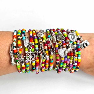 Lot De 7 Bracelets élastiques Réglables En Perles Colorées