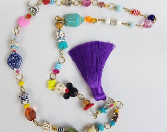 Long tassel necklace , chunky tassel , Colorful Necklace , festival coachela necklace , bohemian original necklaces , very long, bohemian