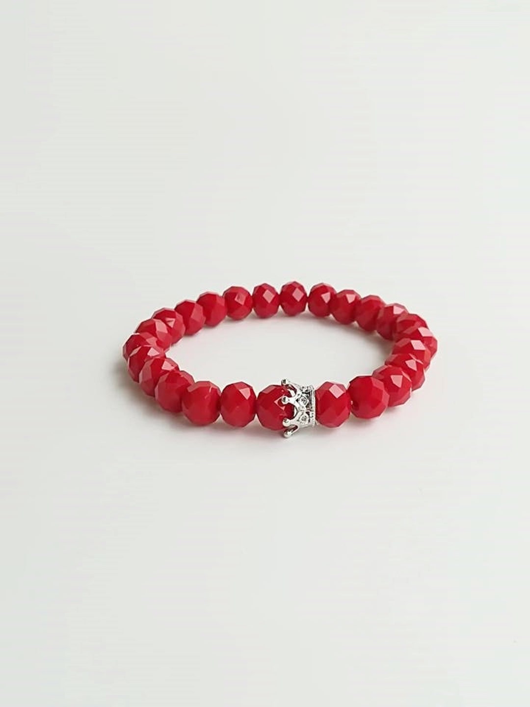 Red Stretch Bracelet, Women Bracelet, Red Beaded Bracelet, Red Stacking