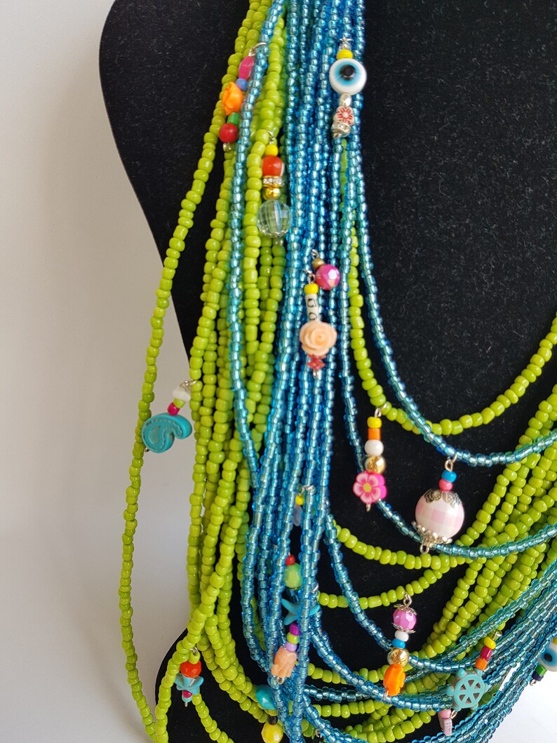 Chunky Necklace multilayer necklace colorful neckart multi layer necklace long necklace big necklaces bohemian 2 in one boho image 2