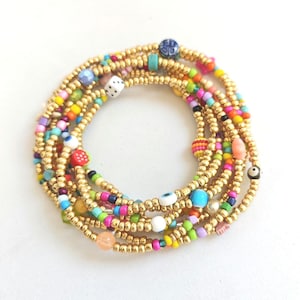 Pulsera envolvente de cuentas, pulsera envolvente, pulsera de cuentas, pulsera extra larga, apilamiento de capas, pulsera larga, tira larga de cuentas de semillas, pulsera apilable