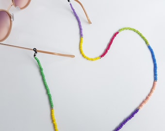 glasses chain holder, sunglasses beaded chain, summer glasses chain, boho colourful glasses chain, rainbow beaded glasses chain, glasses