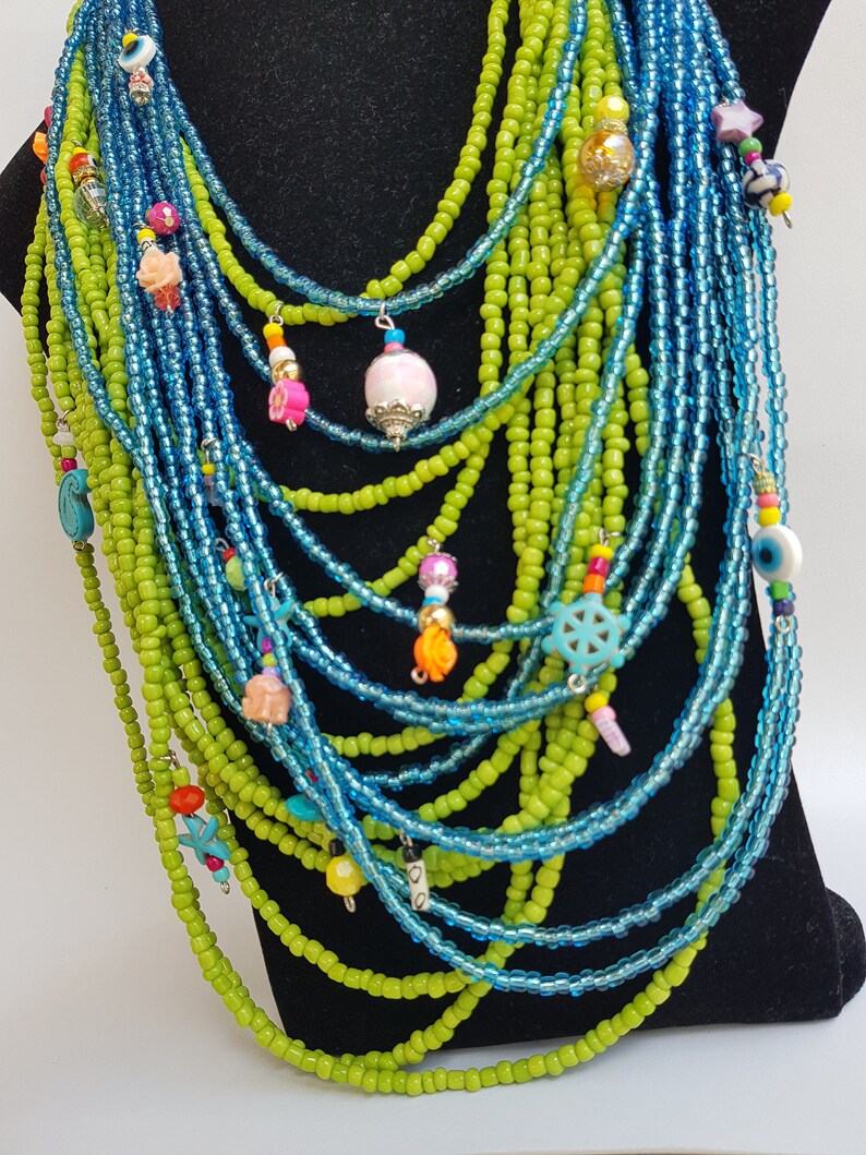 Chunky Necklace multilayer necklace colorful neckart multi layer necklace long necklace big necklaces bohemian 2 in one boho image 7