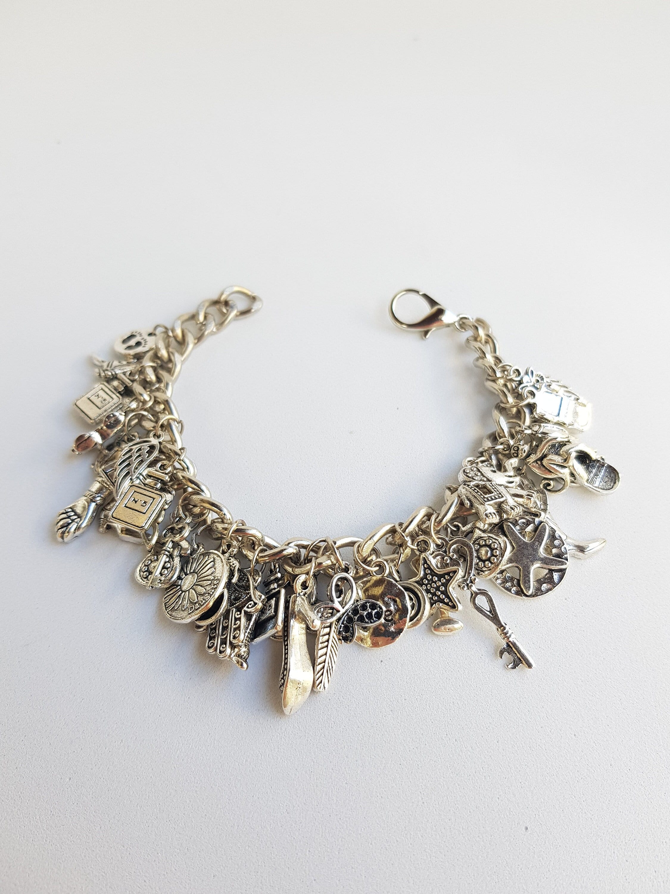 Full Charm Bracelet / Silver Charm Bracelet / Vintage Charm Bracelet /  Vintage Charms / Silver Charms / Multiple Charm Bracelet 