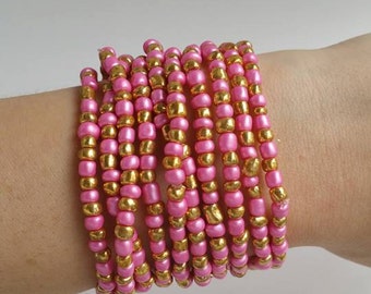 Layering Bracelets - Basics - Friendship Stacking Bracelets - Golden and Pink