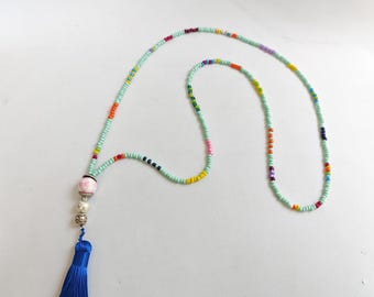 extra long necklace - tassel necklaces - handmade tassel - long boho necklace - pink boho jewelry - extra long - beaded jewelry, bohemian