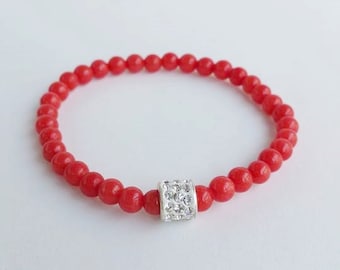 Mens bracelet - Beaded Bracelet - Gemstone Bracelet - stretch bracelet - beadwork bracelet - red jewelry - gift for him - diamond like bead