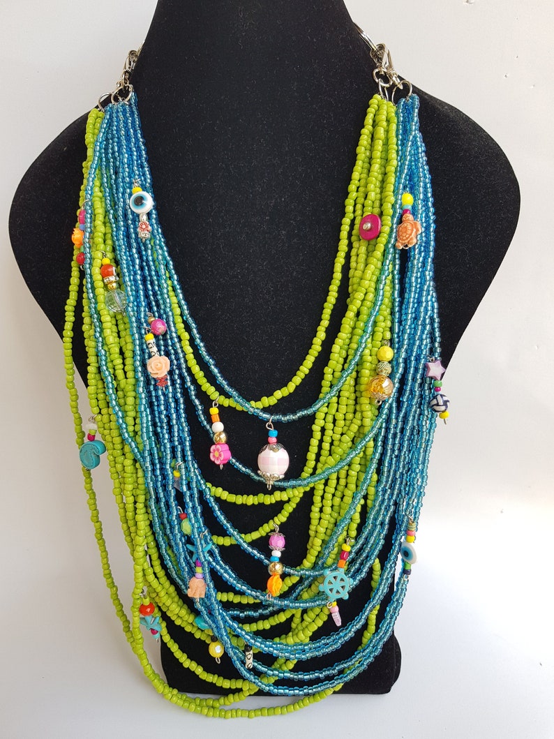 Chunky Necklace multilayer necklace colorful neckart multi layer necklace long necklace big necklaces bohemian 2 in one boho image 1