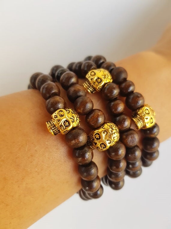Wooden sales skull bracelet