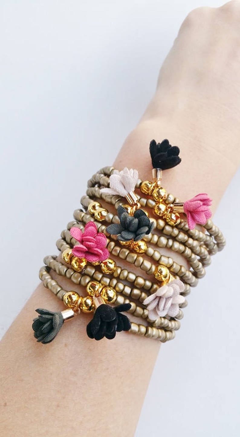 golden bracelet, flower tassel, tassel jewelry, golden bracelets, stretching bracelets, bracelet sets, stretch set, classy gift, friendship image 4