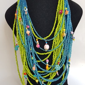 Chunky Necklace multilayer necklace colorful neckart multi layer necklace long necklace big necklaces bohemian 2 in one boho image 3