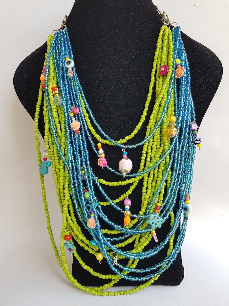 Chunky Necklace multilayer necklace colorful neckart multi layer necklace long necklace big necklaces bohemian 2 in one boho image 3