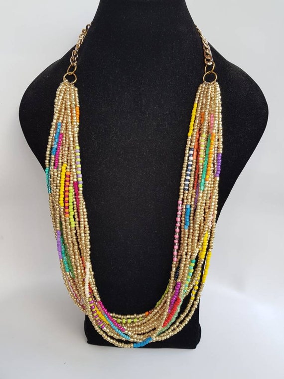 Long Beaded Necklace Multilayer Necklace Statement Necklace