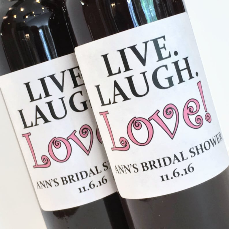 Mini Wine or Champagne Labels Love Live Choose your Accent Color! Bridal Shower Favor or Bachelorette Favor Laugh