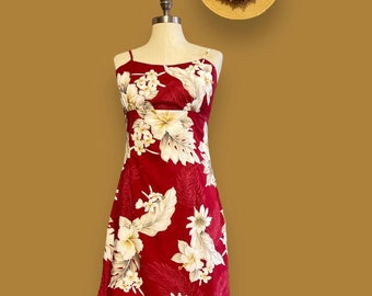 Hawaiian Shortie Muumuu Dress Sundress Hibiscus Plumeria Print Dress Size Small Cotton