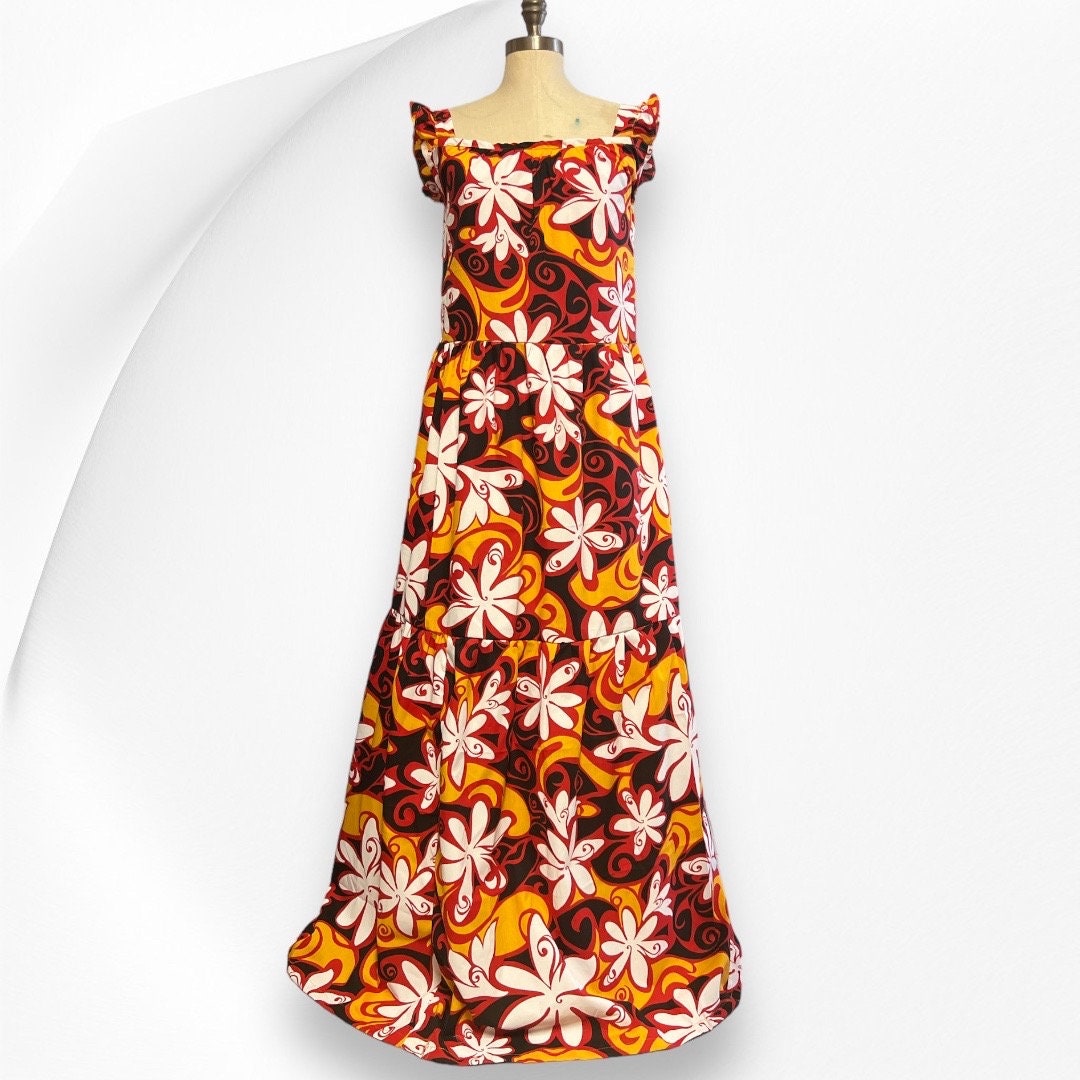 Hawaiian Muumuu Maxi Dress Tiare Tropical Floral Print Size Small