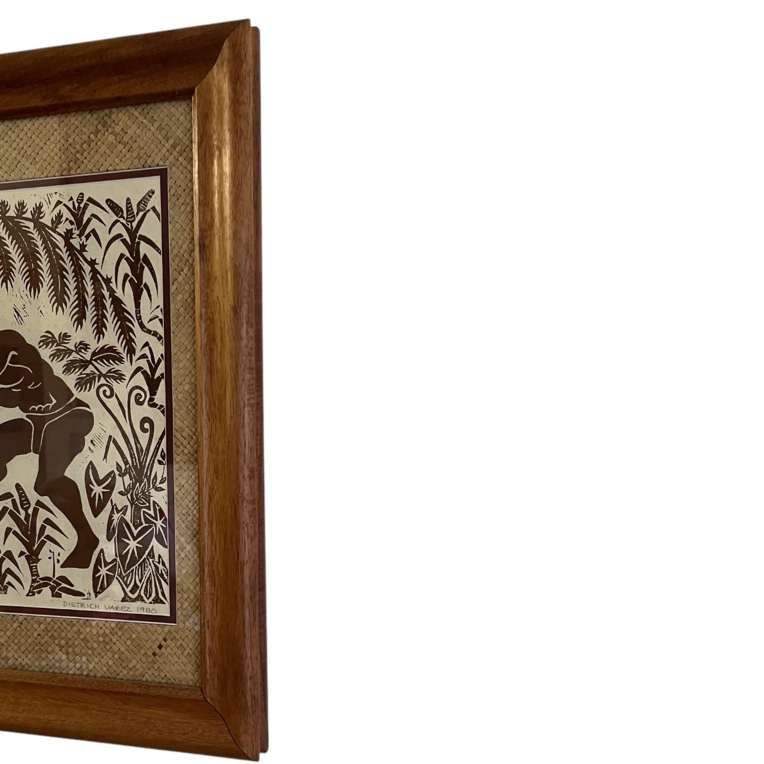 Hawaii Artist Dietrich Varez Picking Maile Lauhala Woodblock Print 