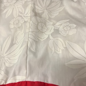 Hawaiian Muumuu Dress High-Low Hem Bow Tropical Floral Off White Red Allan James Size Large image 4