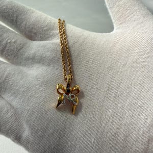 Vintage Nina Ricci Necklace Bow Ribbon 22kt Gold Plated Signed Designer Swarovski Crystals Adjustable
