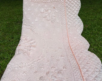 Coperta trapuntata vintage anni '80 Matelasse Peach 72" x 96"