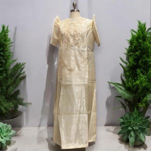 Filipiniana Dress Embroidered Florals Design Barong Imelda Sleeve Beige Mestiza XL